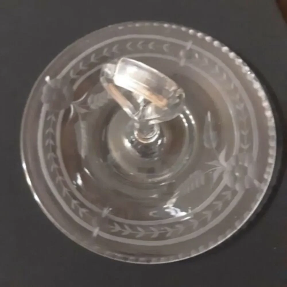 Vintage Elegant Depression Glass Tidbit Tray Clear Etched 1920s